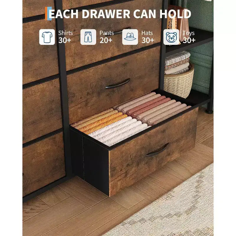 Commode de rangement avec 16 tiroirs, tringle à vêtements et étagères – Sanzelize Design