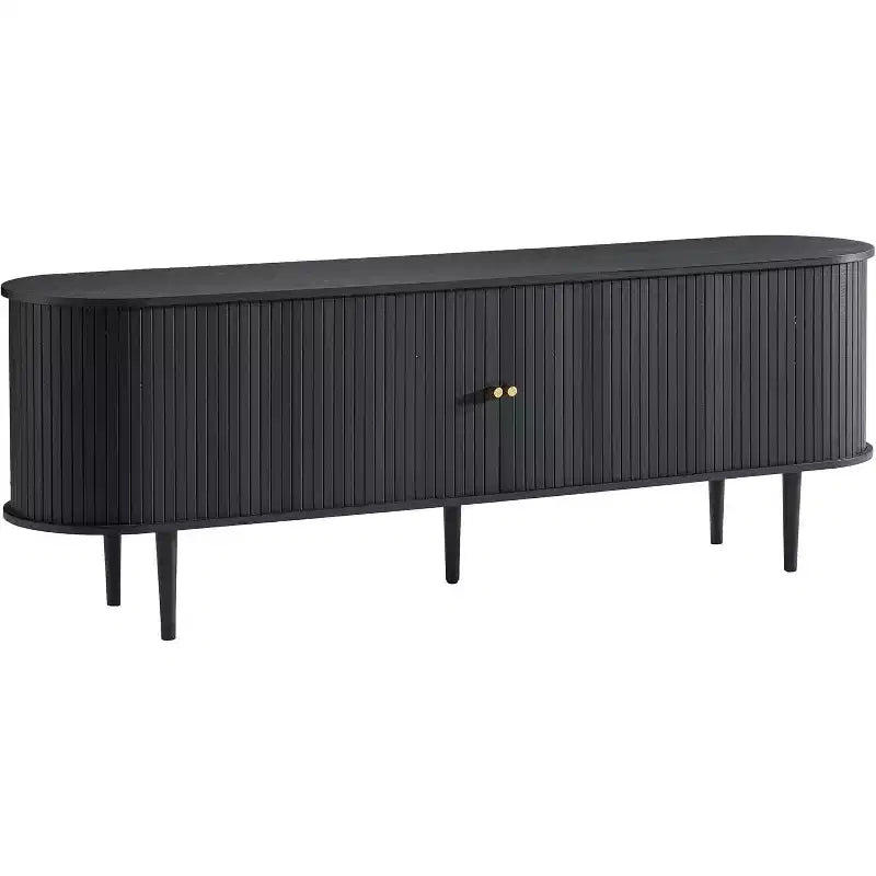 Meuble TV 178 cm avec pieds en bois massif, console TV de style moderne du milieu du siècle avec porte à tambour – Sanzelize Design