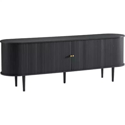 Meuble TV 178 cm avec pieds en bois massif, console TV de style moderne du milieu du siècle avec porte à tambour – Sanzelize Design