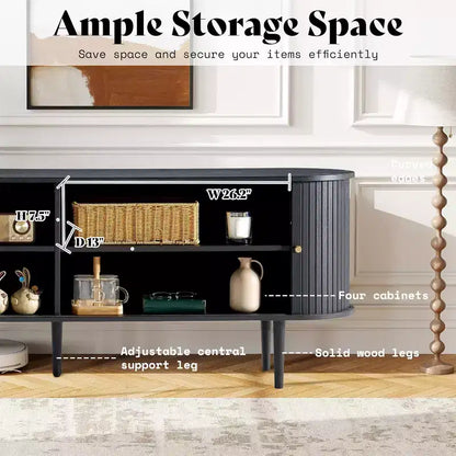 Meuble TV 178 cm avec pieds en bois massif, console TV de style moderne du milieu du siècle avec porte à tambour – Sanzelize Design