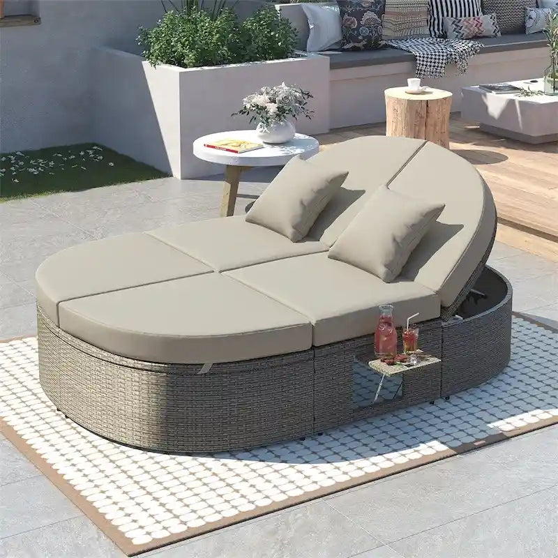 Lit de soleil extérieur double pour terrasse avec coussins et oreillers – Sanzelize Design