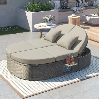 Lit de soleil extérieur double pour terrasse avec coussins et oreillers – Sanzelize Design