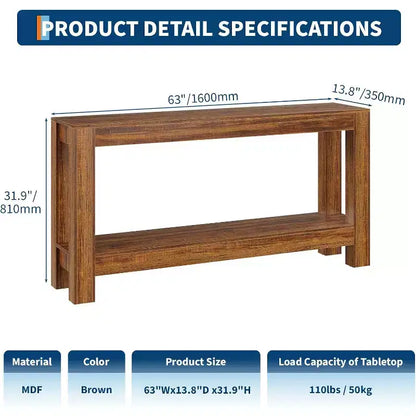 Table console d'entrée 160 cm avec 2 tiroirs, Table de canapé étroite en bois pour salon, couloir ou hall d'entrée – Sanzelize Design