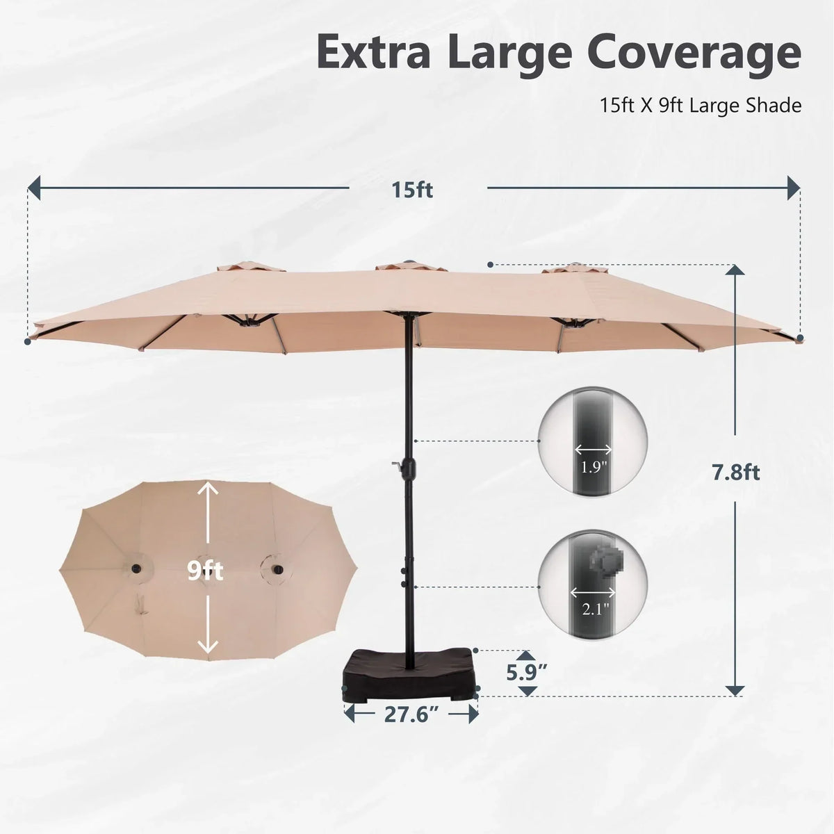 Grand Parasol Double Face de 4,5 m avec Base Incluse pour terrasse – Sanzelize Design