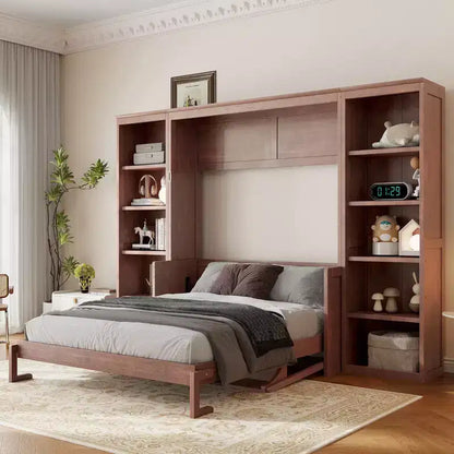 Lit escamotable grand lit/deux places avec bureau et étagère, brun foncé – Sanzelize Design