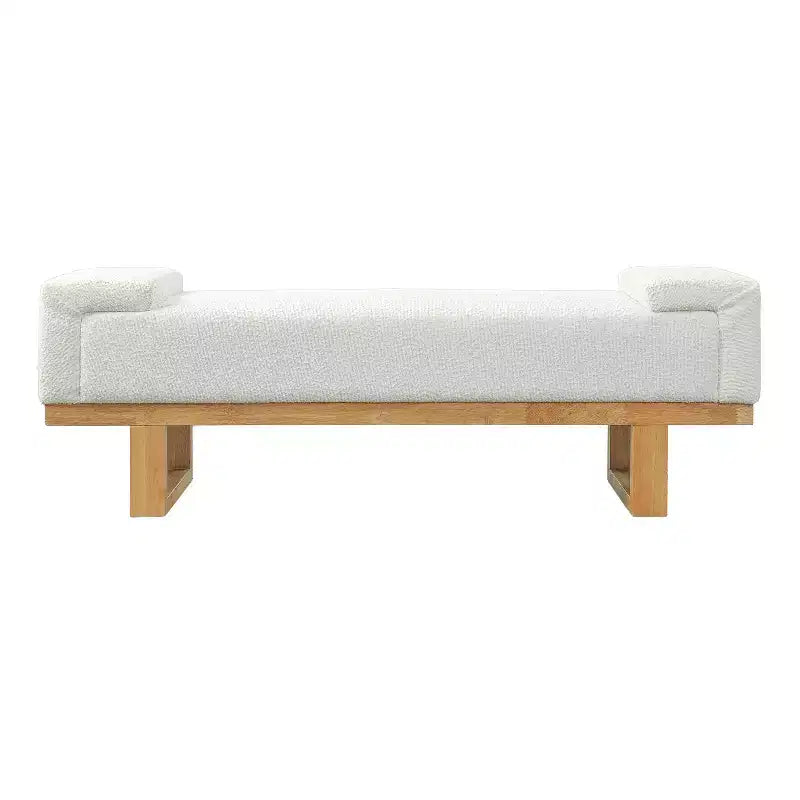 Banc rembourré Paulina moderne en bois d'hévéa et tissu bouclé – Sanzelize Design