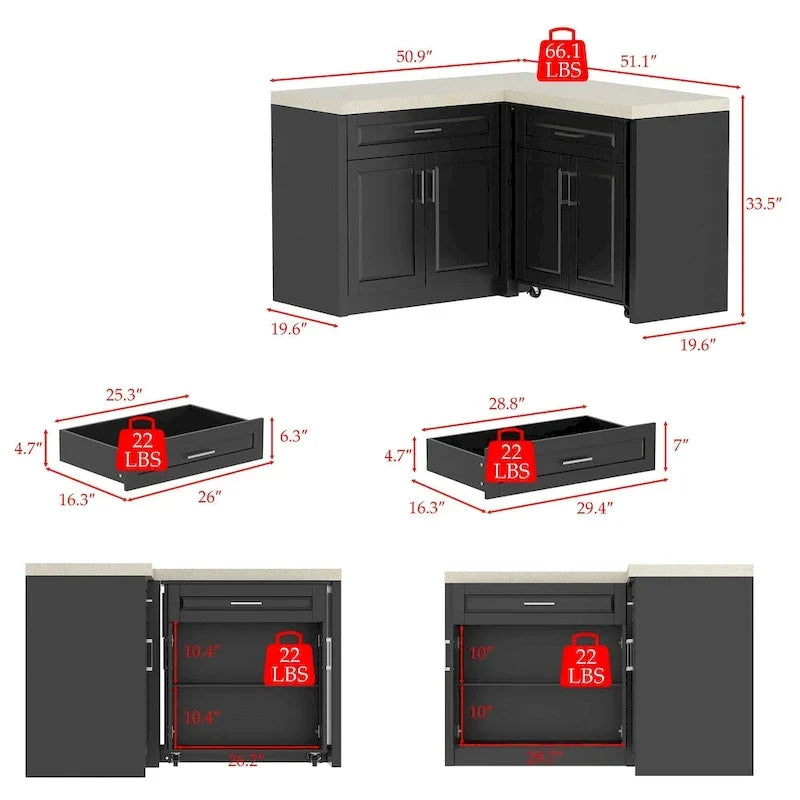 Meuble d'angle de cuisine efficace, îlot de cuisine en L: Grand espace de rangement avec tiroirs à glissière fluide – Sanzelize Design