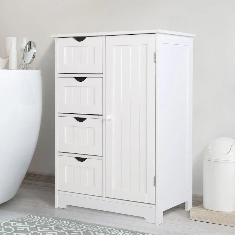 Meuble de Rangement Salle de Bain sur Pied avec 4 Tiroirs – Sanzelize Design