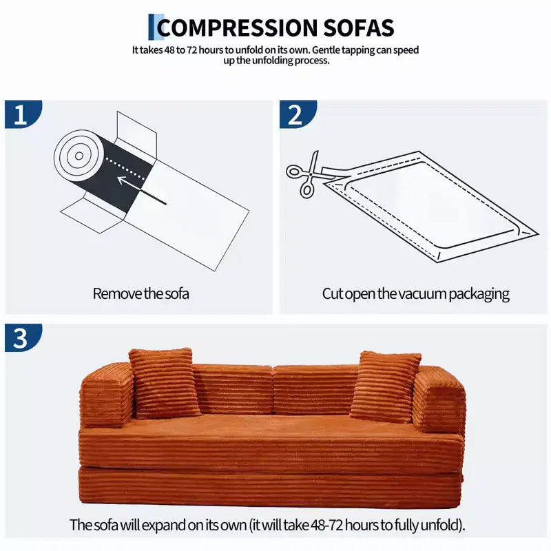 Canapé-lit convertible 5-en-1 de 205 cm – Velours côtelé, charge max. 544 kg, sans assemblage – Sanzelize Design