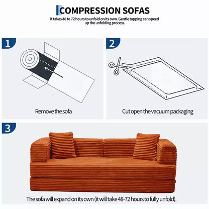 Canapé-lit convertible 5-en-1 de 205 cm – Velours côtelé, charge max. 544 kg, sans assemblage – Sanzelize Design