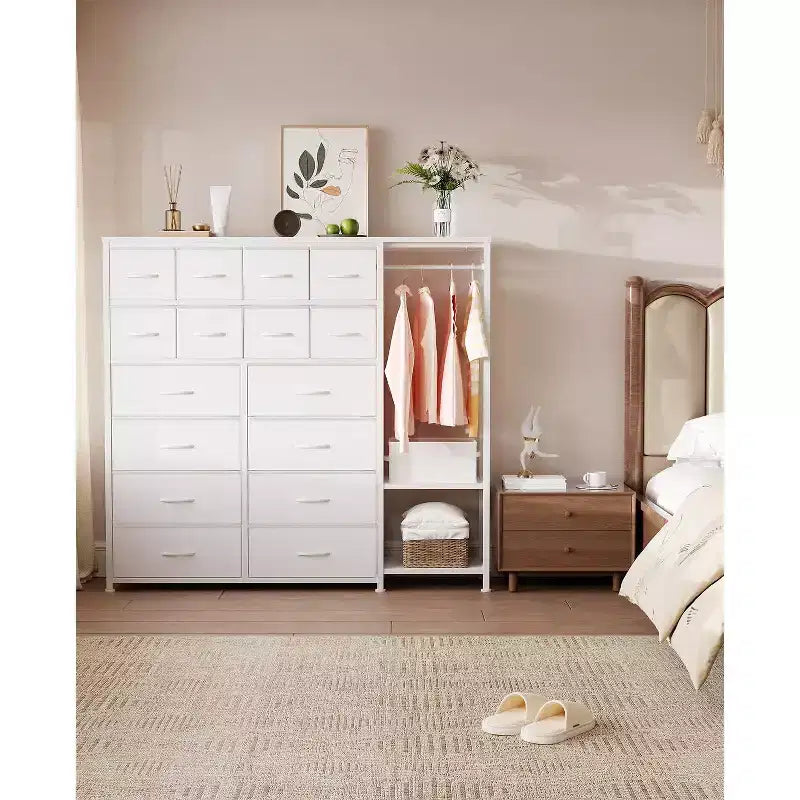 Commode de rangement avec 16 tiroirs, tringle à vêtements et étagères – Sanzelize Design