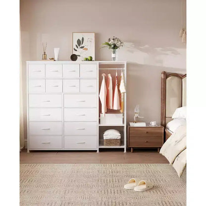 Commode de rangement avec 16 tiroirs, tringle à vêtements et étagères – Sanzelize Design