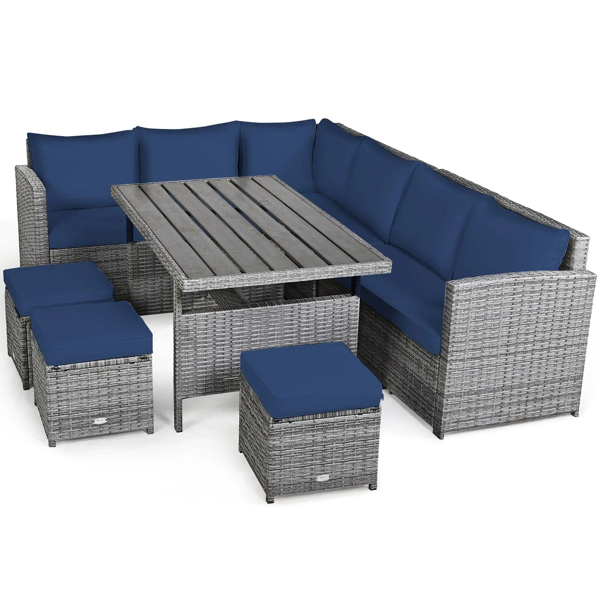 Ensemble de salle à manger 7 pièces en rotin pour terrasse, canapé sectionnel et pouf - Voir détails – Sanzelize Design