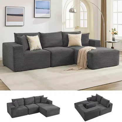 Canapé moderne 274 cm, canapé 3 places rembourré en forme de L avec oreillers, canapé à assise profonde – Sanzelize Design
