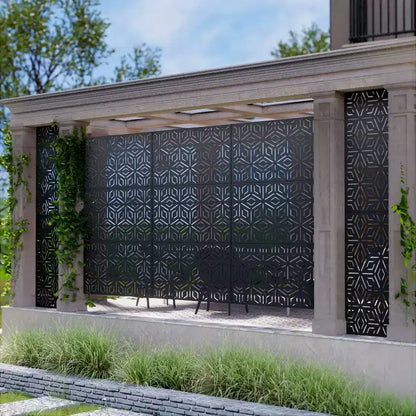 Paravent à 3 panneaux avec motif géométrique – Acier galvanisé noir – Sanzelize Design
