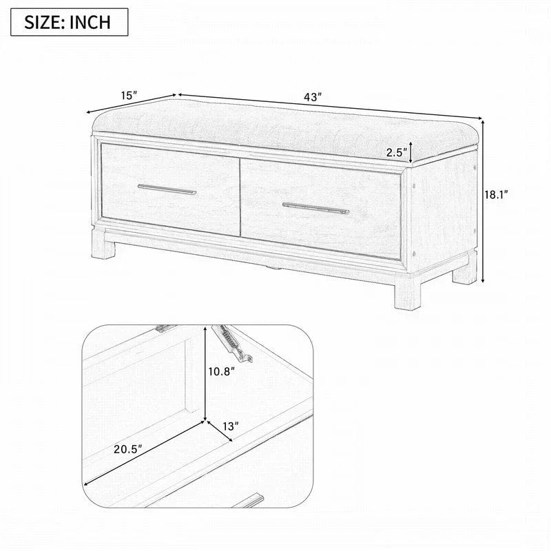 Banc à chaussures avec coussin amovible et rangement dissimulé pour l'entrée et le salon – Sanzelize Design