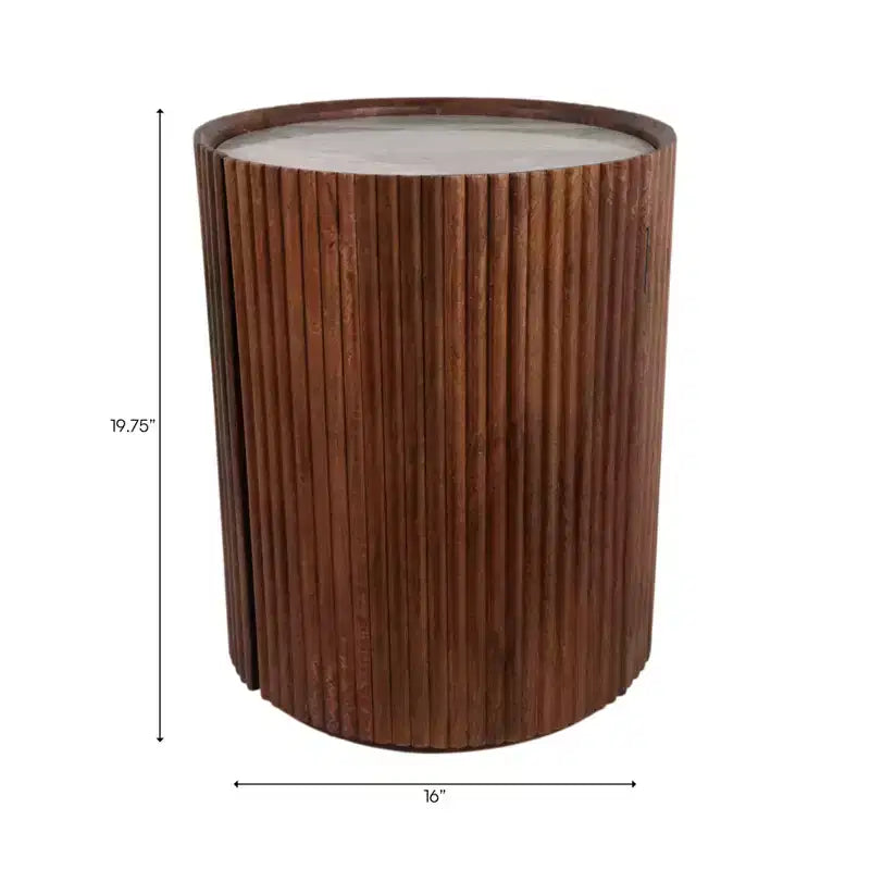 Table d'appoint décorative en bois nervuré avec plateau en marbre et rangement – Sanzelize Design