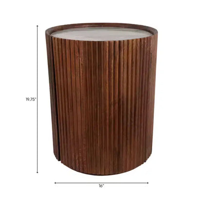 Table d'appoint décorative en bois nervuré avec plateau en marbre et rangement – Sanzelize Design