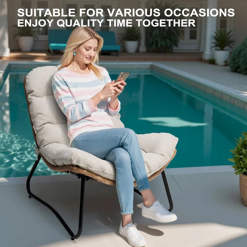 Chaises de jardin Papasan avec coussin, confortables, en rotin PE, avec table d'appoint – Sanzelize Design