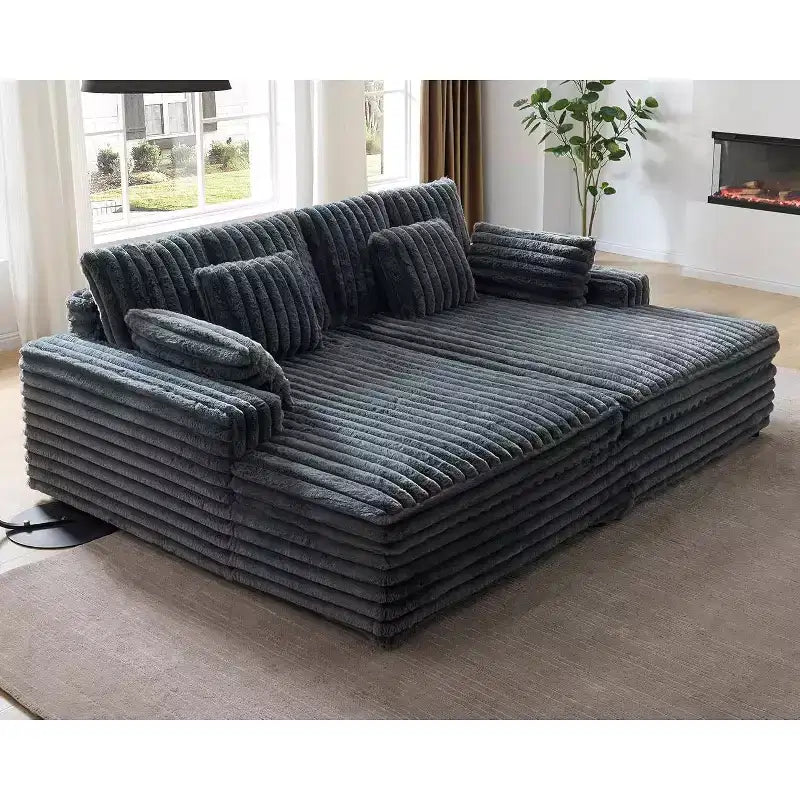 Canapé double méridienne 236 cm pour deux, canapé nuage avec assise profonde, coussins lombaires et accoudoirs larges – Sanzelize Design
