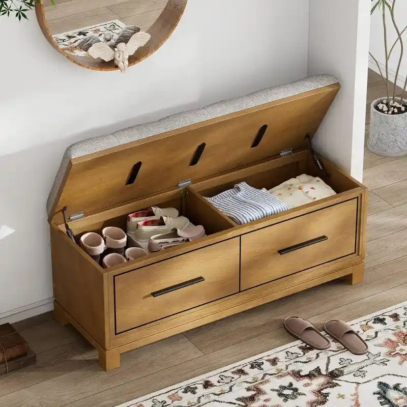 Banc à chaussures avec coussin amovible et rangement dissimulé pour l'entrée et le salon – Sanzelize Design