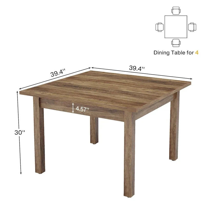 Table à manger carrée de 100 cm pour 2-4 personnes avec pieds en bois massif pour salon et salle à manger – Sanzelize Design
