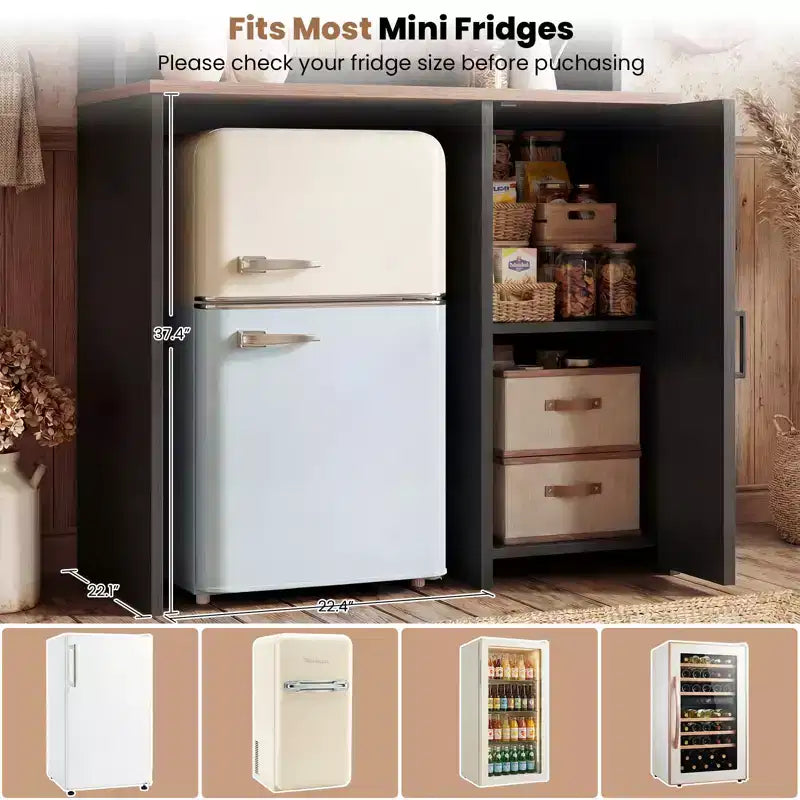 Meuble de cuisine avec espace mini-réfrigérateur, meuble de bar à café avec étagère de rangement – Sanzelize Design