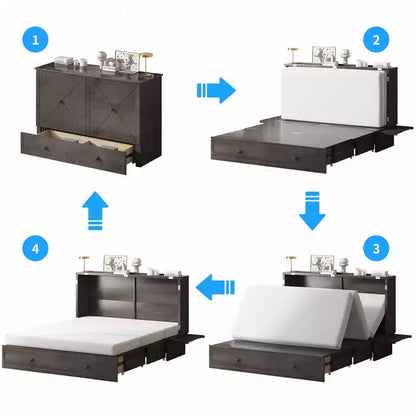 Lit escamotable Murphy 152 x 203 cm, lit coffre Cube avec station de charge et espace de rangement – Sanzelize Design
